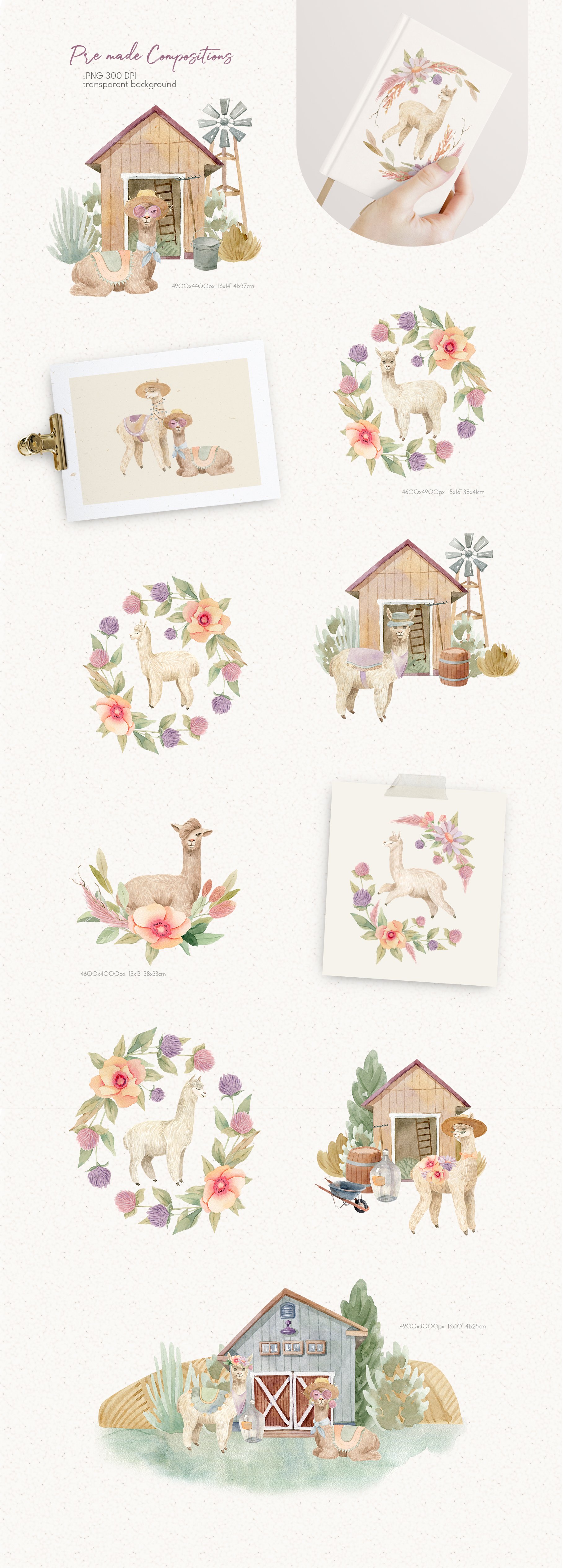 Llama Farm Watercolor Clipart preview image.