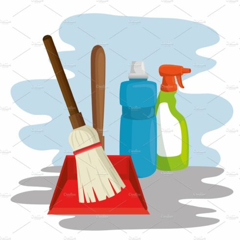 cleaning supplies with spray broom cover image.