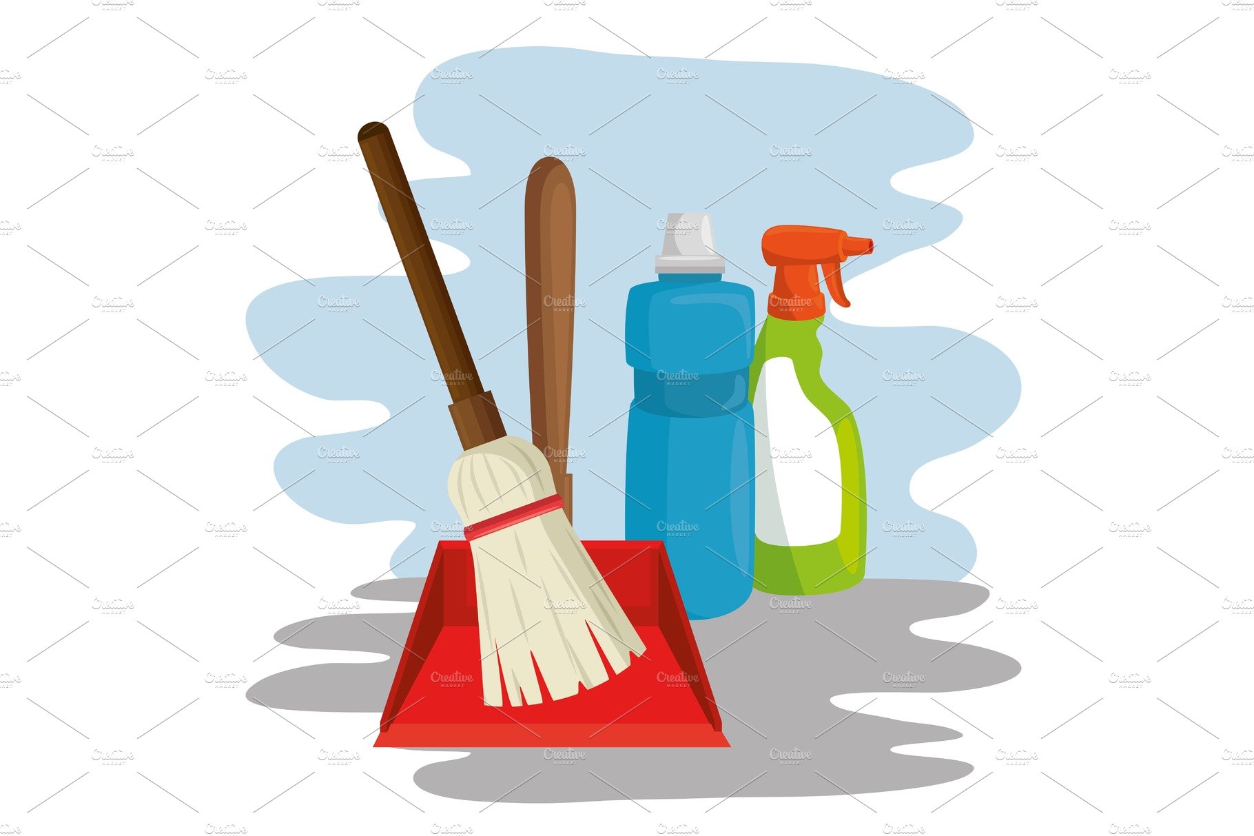 cleaning supplies with spray broom cover image.