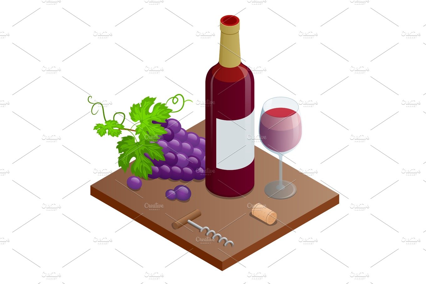 Bottle of red wine, bunches of wine grapes and glass of red wine. Vineyard ... cover image.