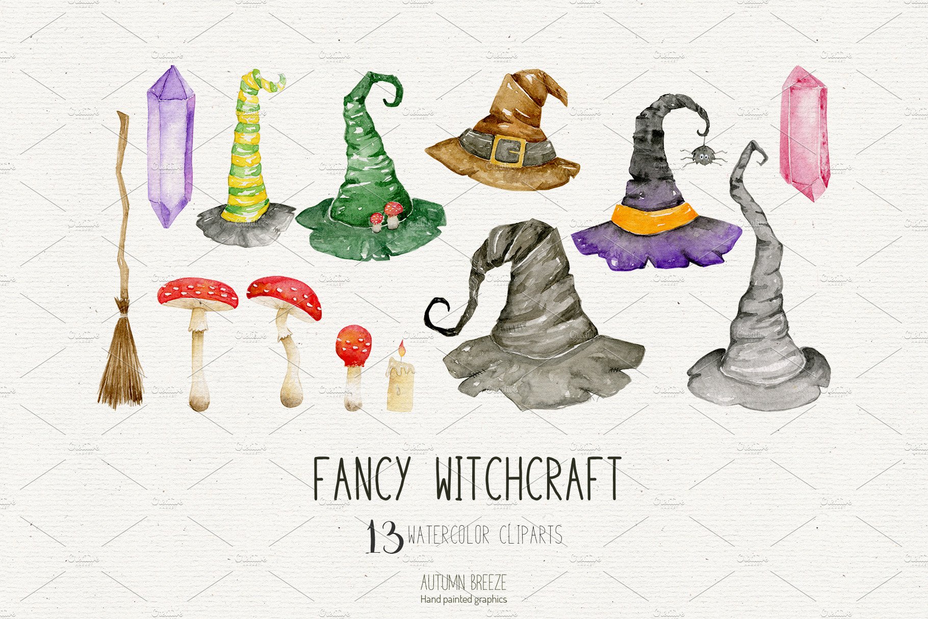 watercolor witchcraft clipart preview image.