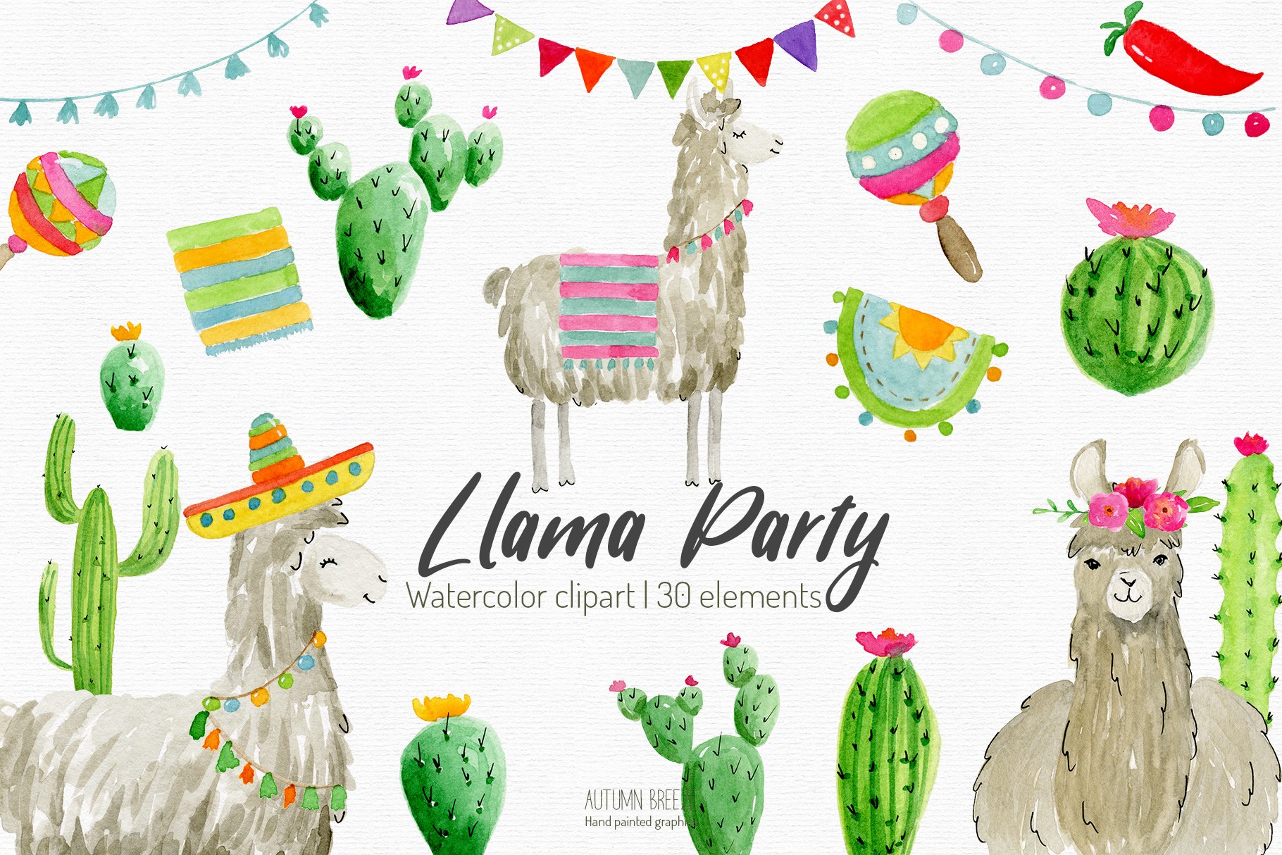 watercolor  llama clipart cover image.