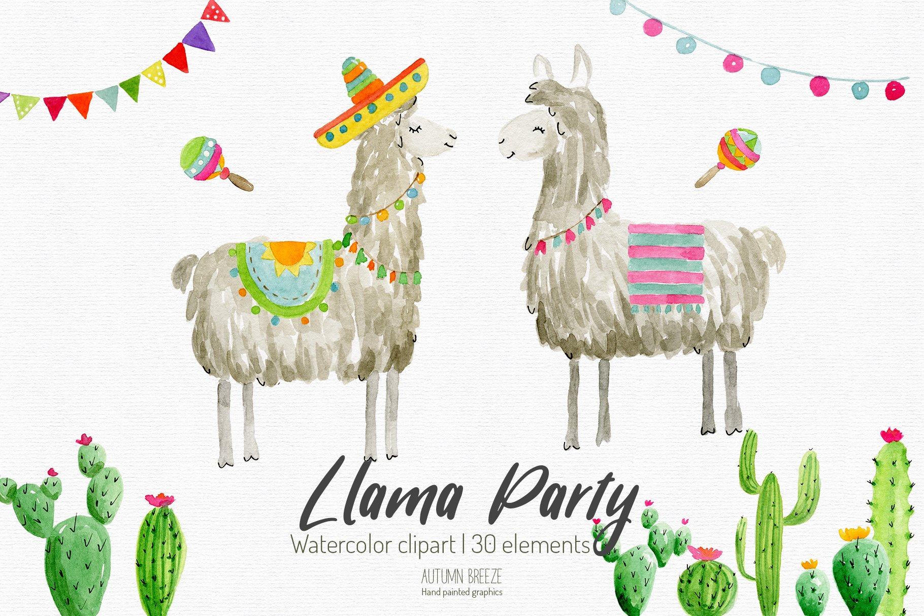 watercolor  llama clipart preview image.