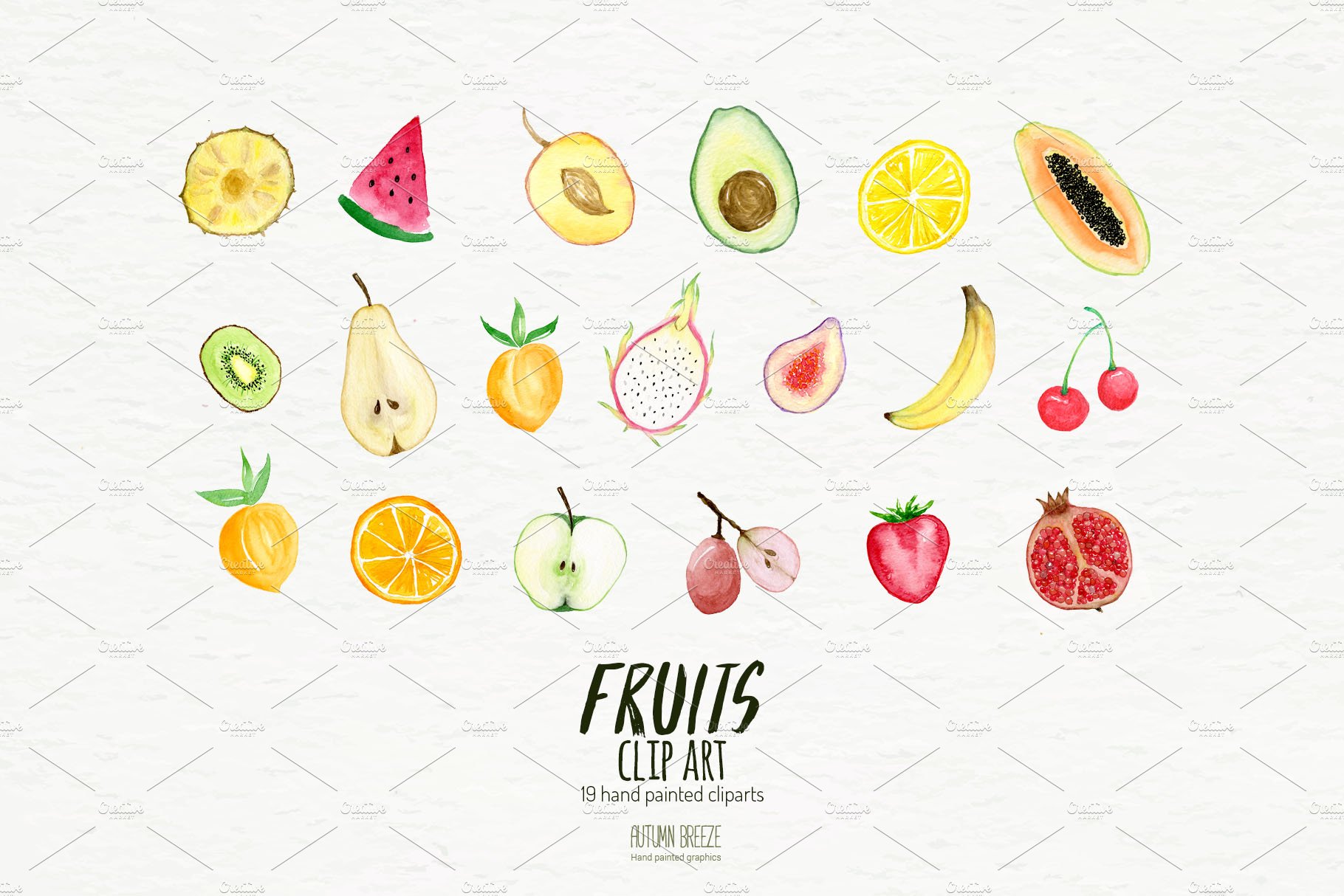 watercolor fruits clipart preview image.