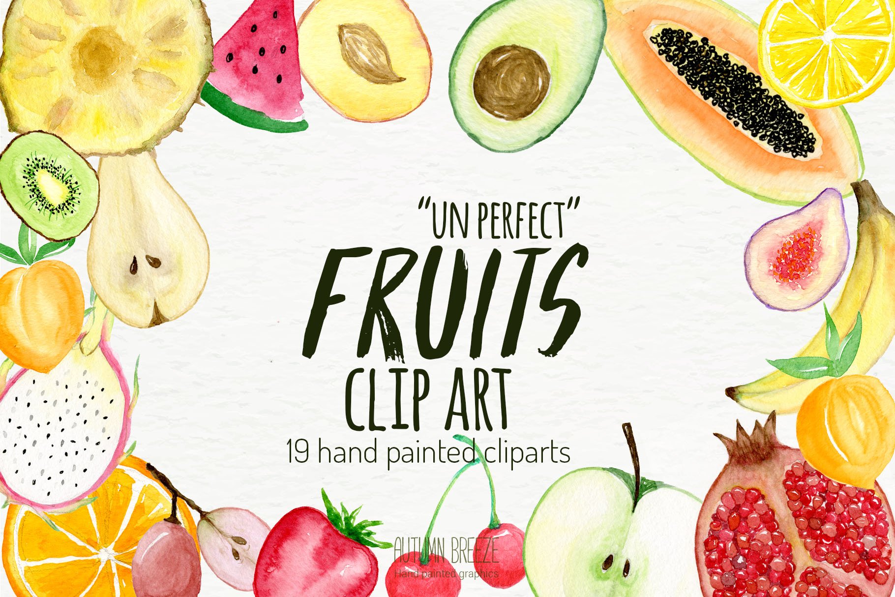 watercolor fruits clipart cover image.