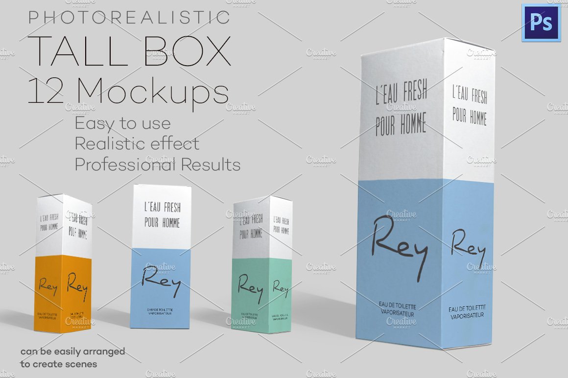 Photorealistic Tall Box - 12 Mockups cover image.