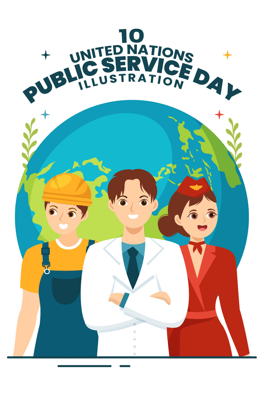 10 United Nations Public Service Day Illustration pinterest preview image.
