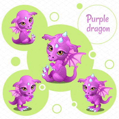 Set of little pink dragon icons cover image.