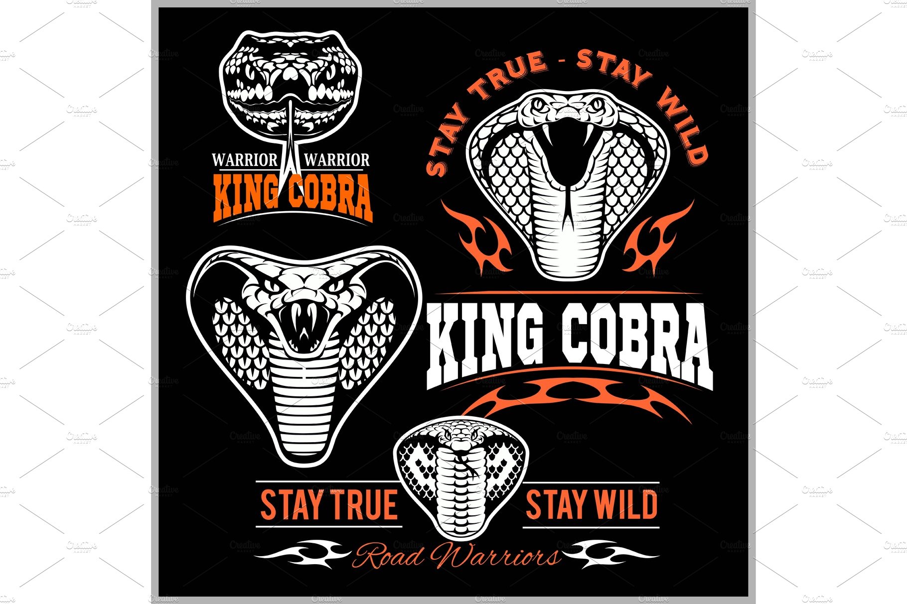 Biker patches King cobra - vector set cover image.