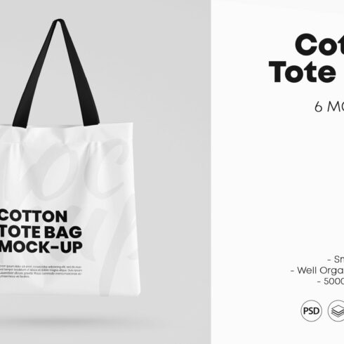 6 Cotton Shopping Tote Bag Mockups cover image.