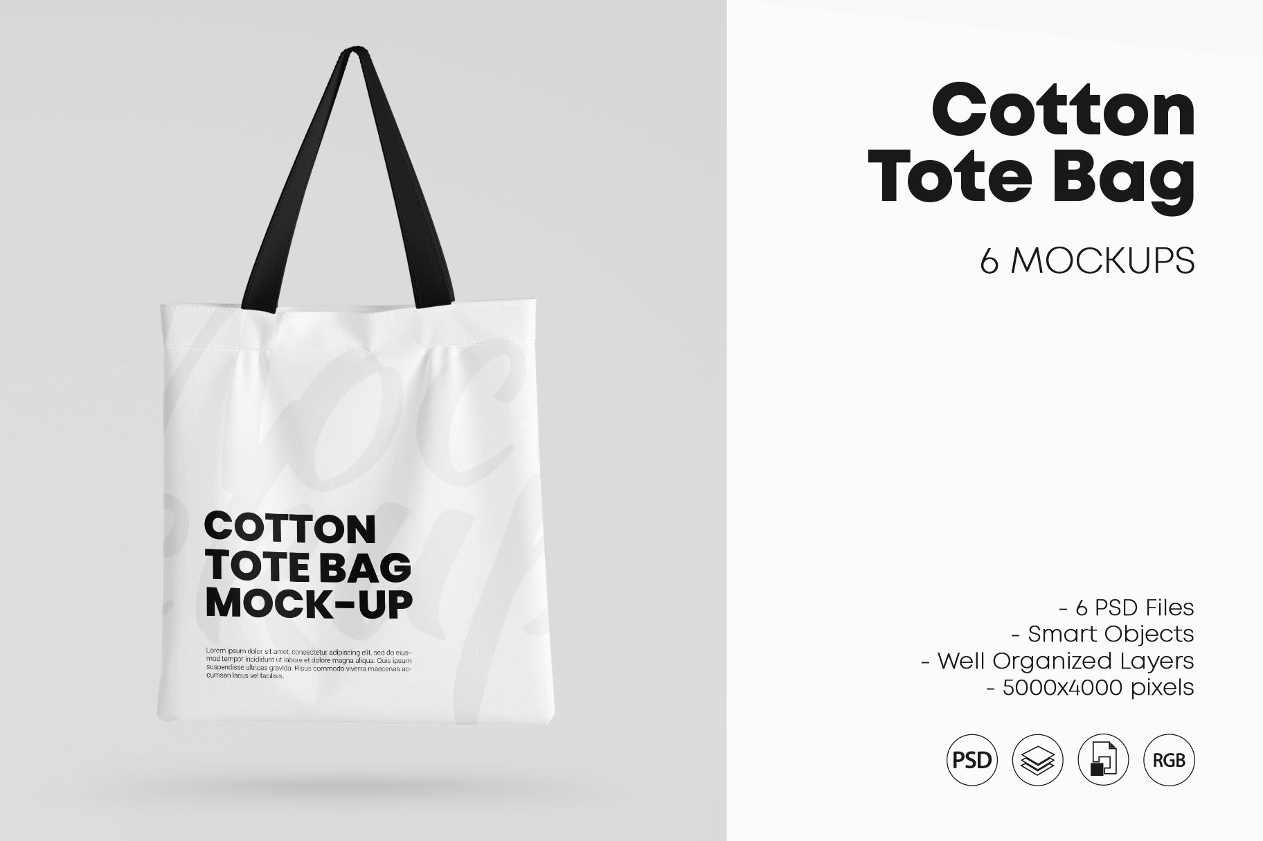 6 Cotton Shopping Tote Bag Mockups cover image.