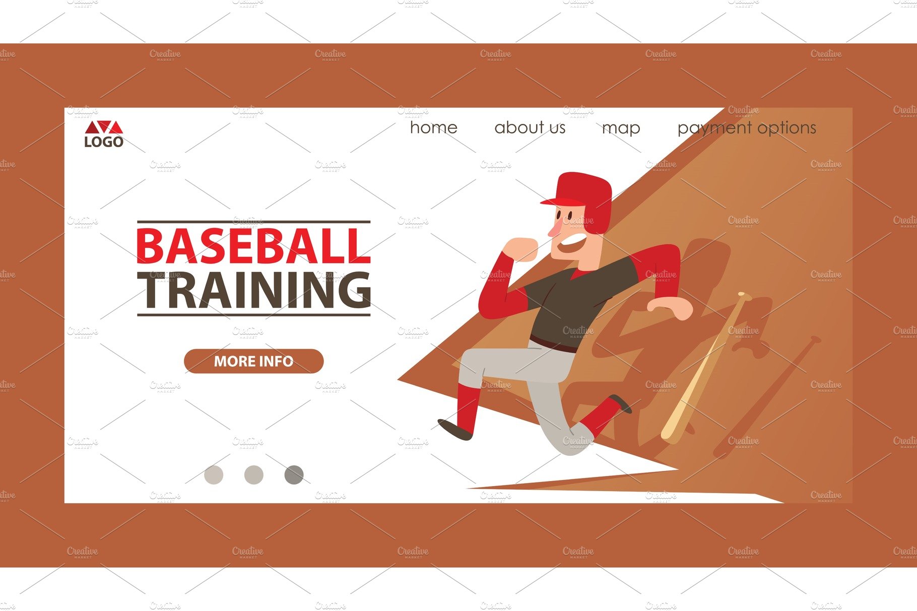 Baseball vector landing web page man cover image.