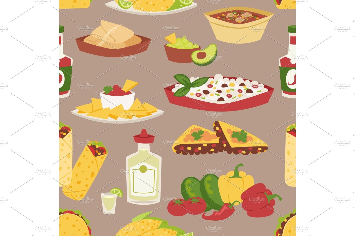 Mexican traditional food with meat seamless pattern cover image.