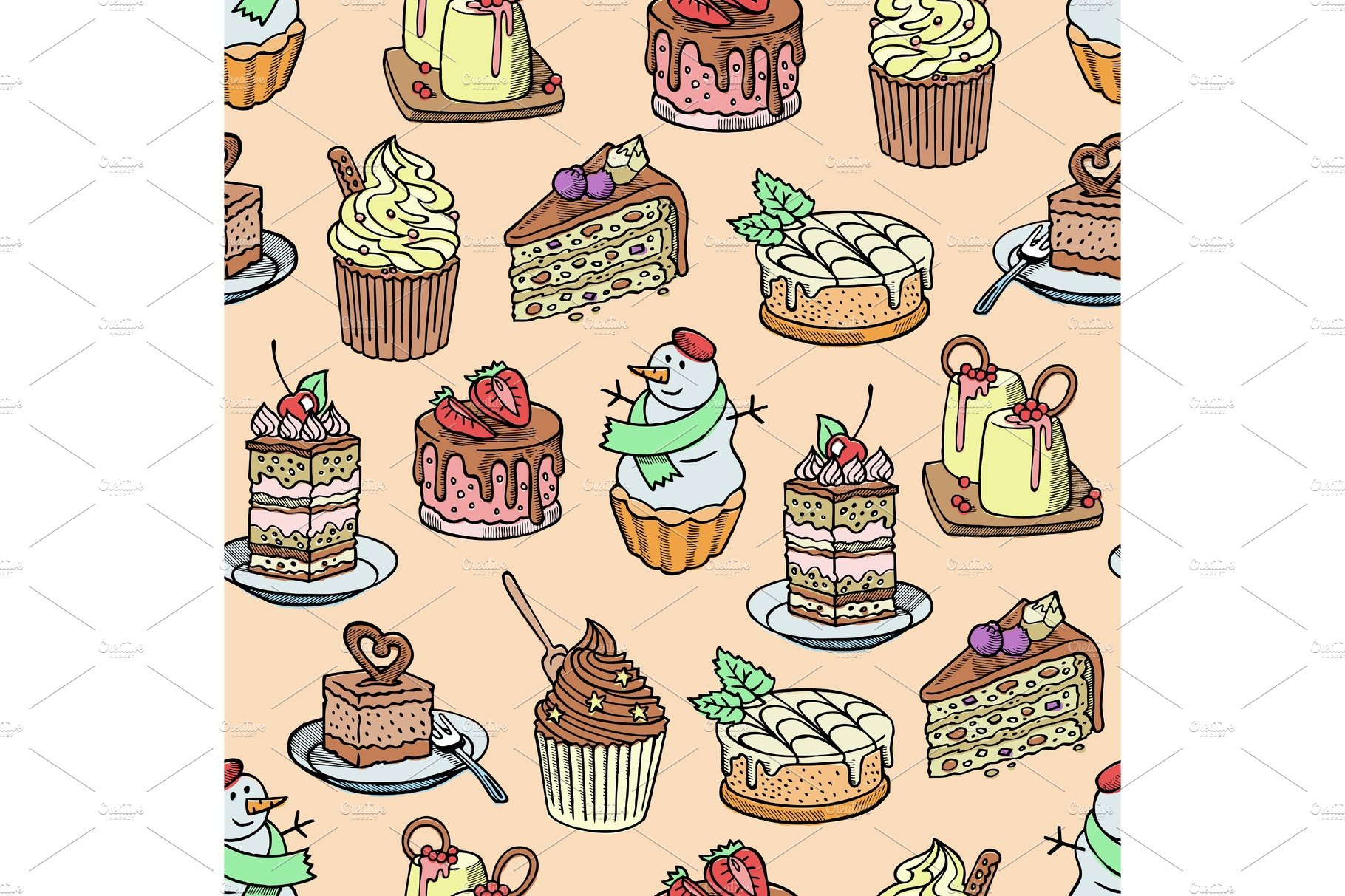 Cakes and cupcakes vector piece of cover image.