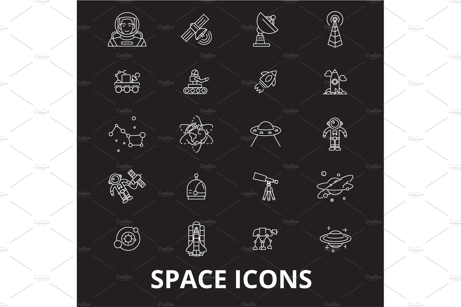 Space editable line icons vector set cover image.