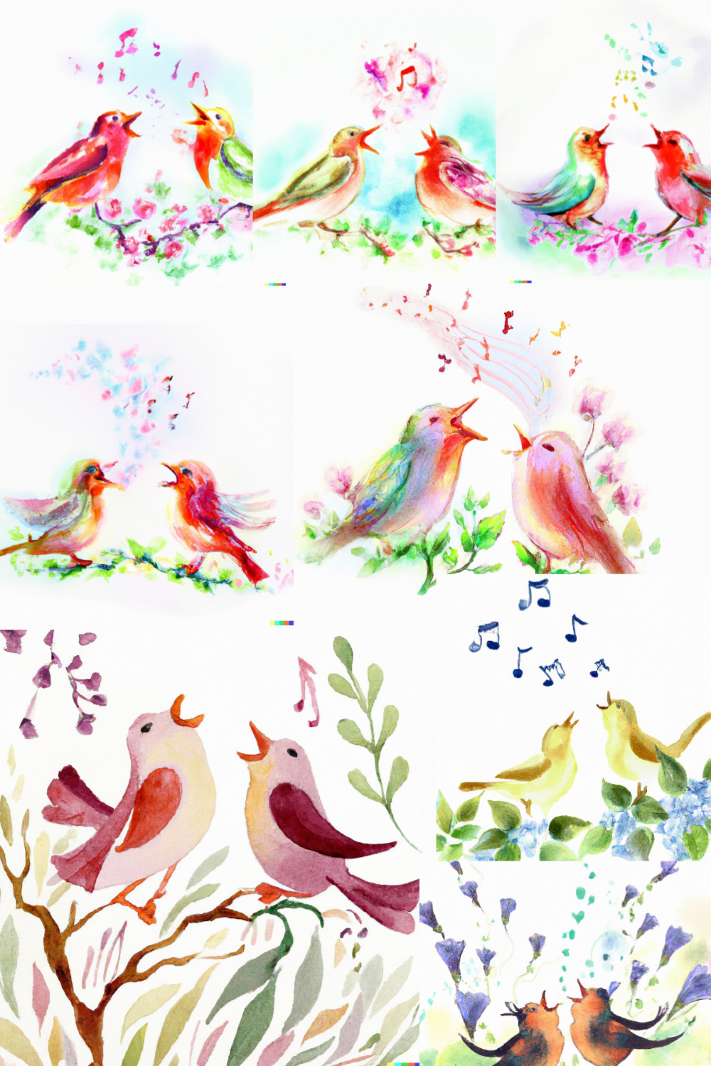 Watercolor floral birds singing | Watercolor bird illustraion pinterest preview image.