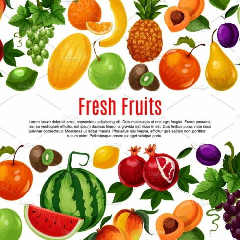 Vector poster of fresh garden or tropical fruits cover image.