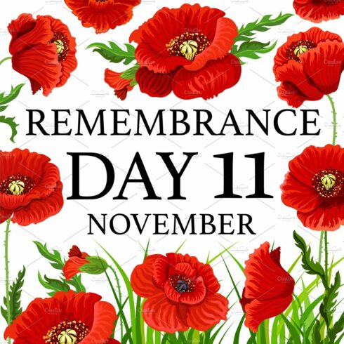 11 November poppy remembrance day vector card cover image.