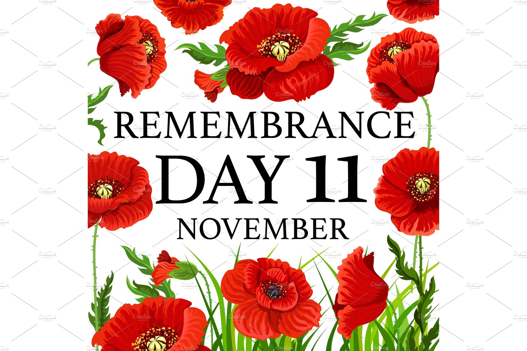 11 November poppy remembrance day vector card cover image.