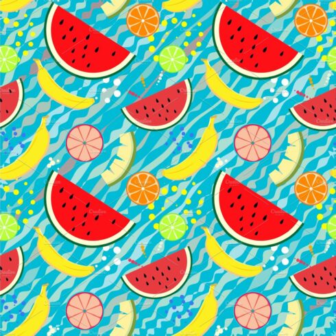 Summer fruits seamless vector cover image.