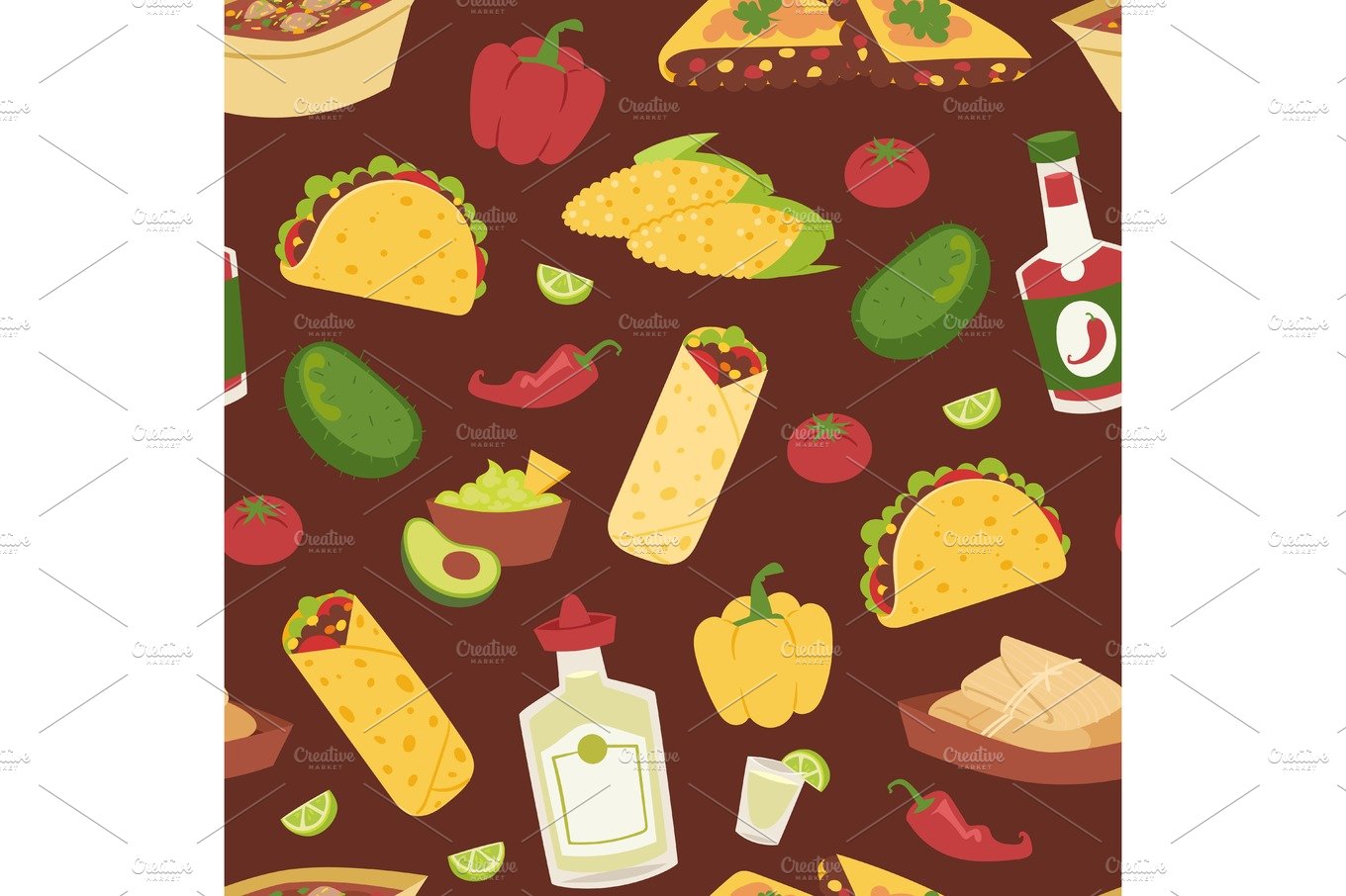 Mexican traditional food with meat seamless pattern cover image.
