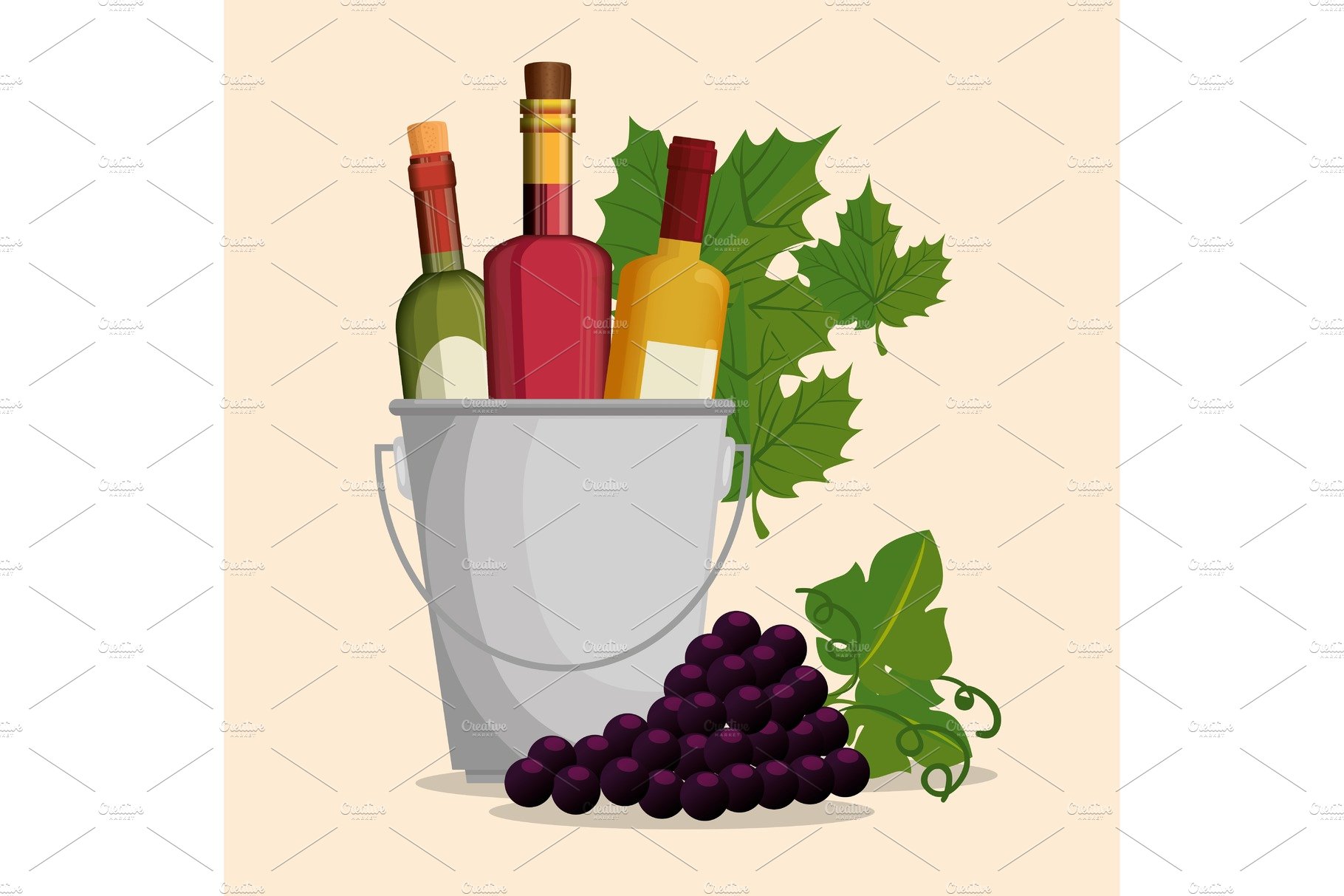set red wine bottles and grapes cover image.