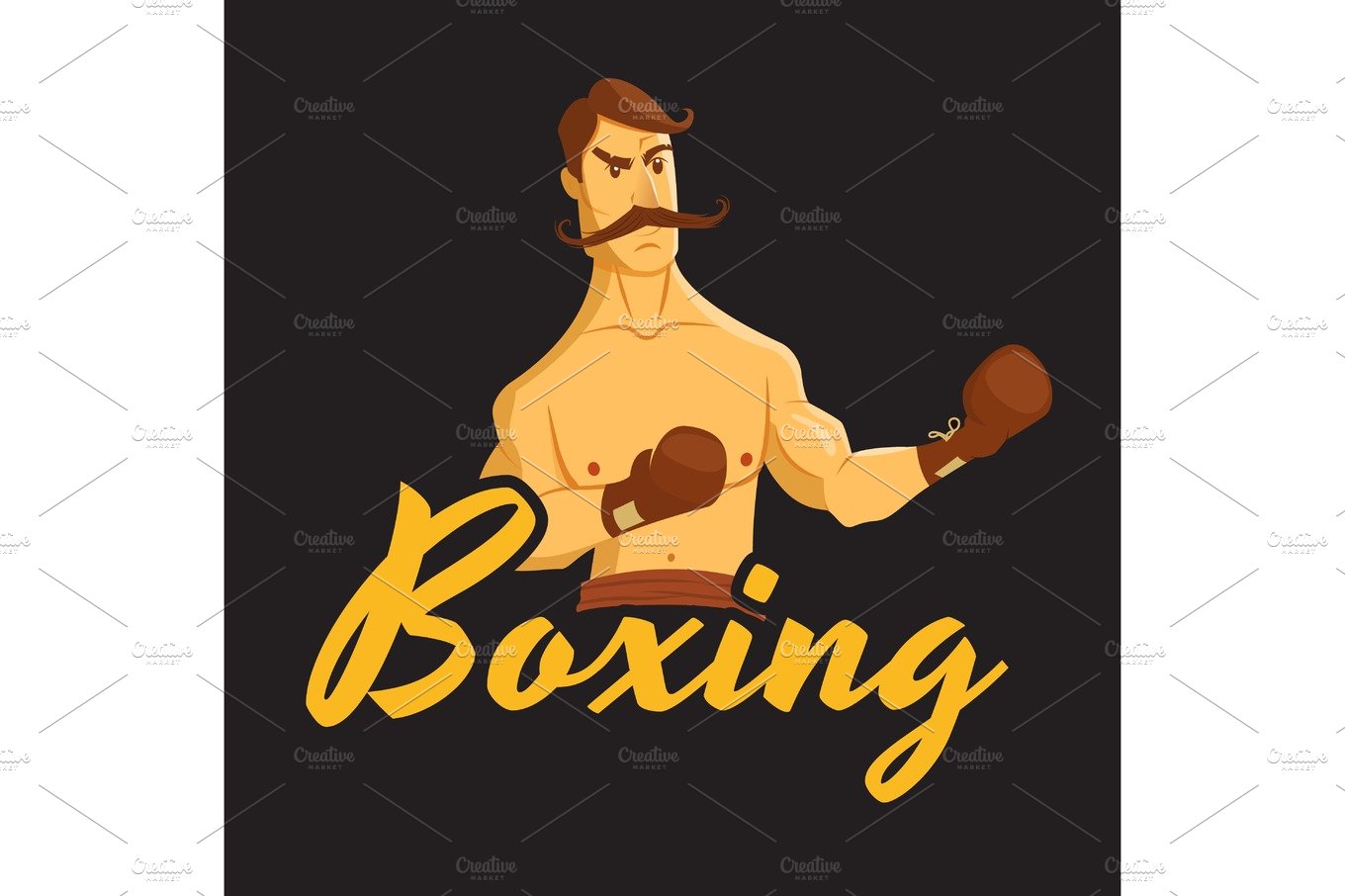 boxing label with vintage boxer cover image.