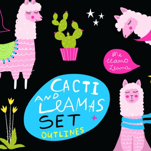 Funny llamas and cacti collection cover image.