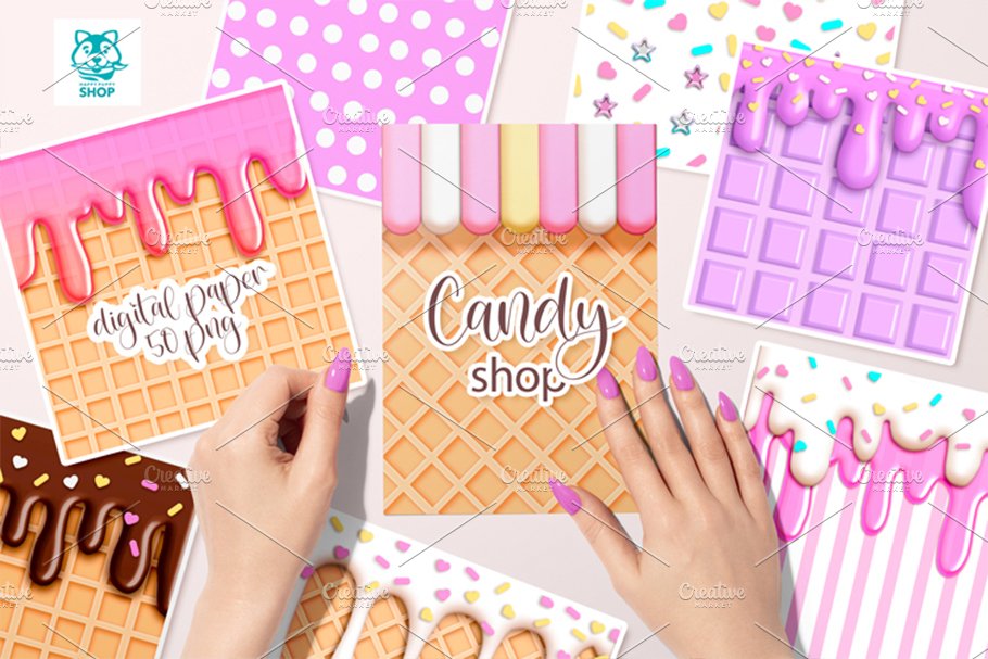Candy shop digital paper preview image.
