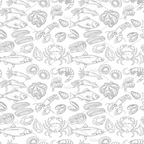 Sea food seamless pattern cover image.