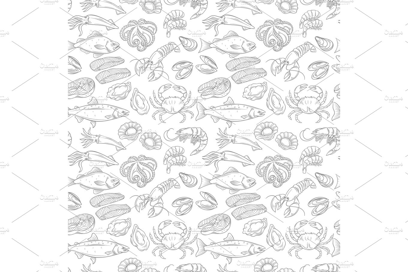 Sea food seamless pattern cover image.