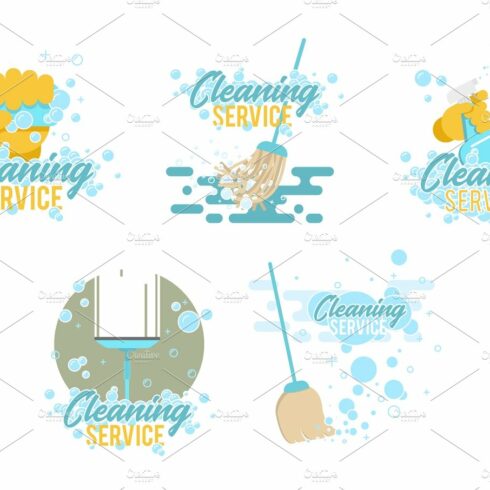 Cleaning service logos and symbols templates cover image.