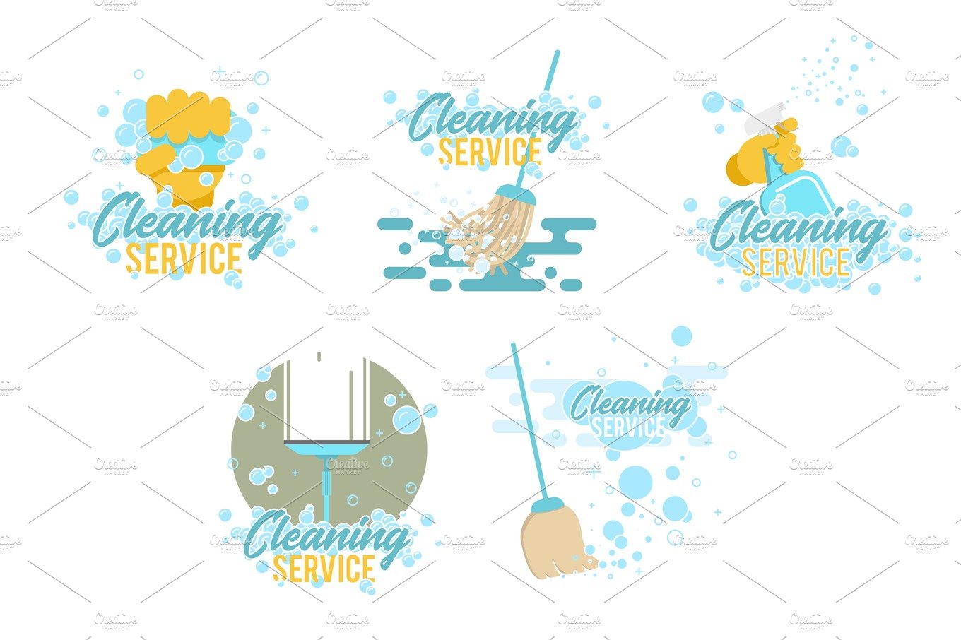Cleaning service logos and symbols templates cover image.