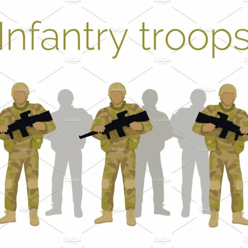 Infantry Troops Soldiers with Weapon. Vector cover image.