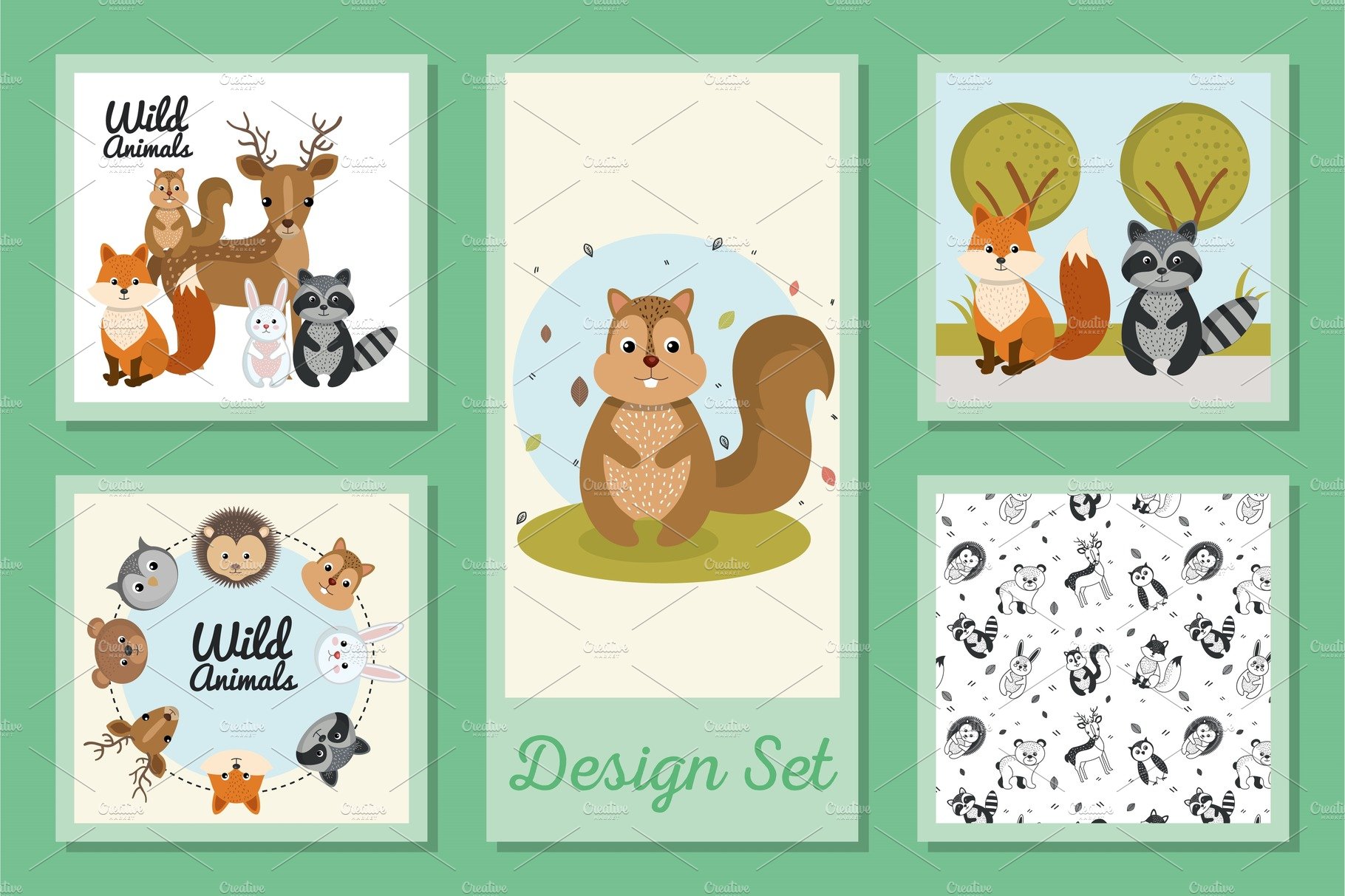 designs set of cute wild animals cover image.
