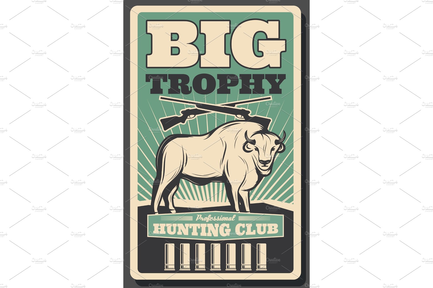 Hunting banner with bison, rifle cover image.