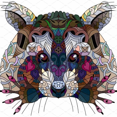 Zentangle stylized color raccoon cover image.
