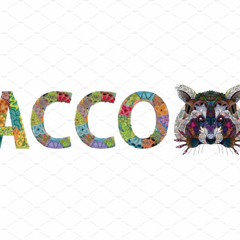 Raccoon. Zentangle stylized word cover image.
