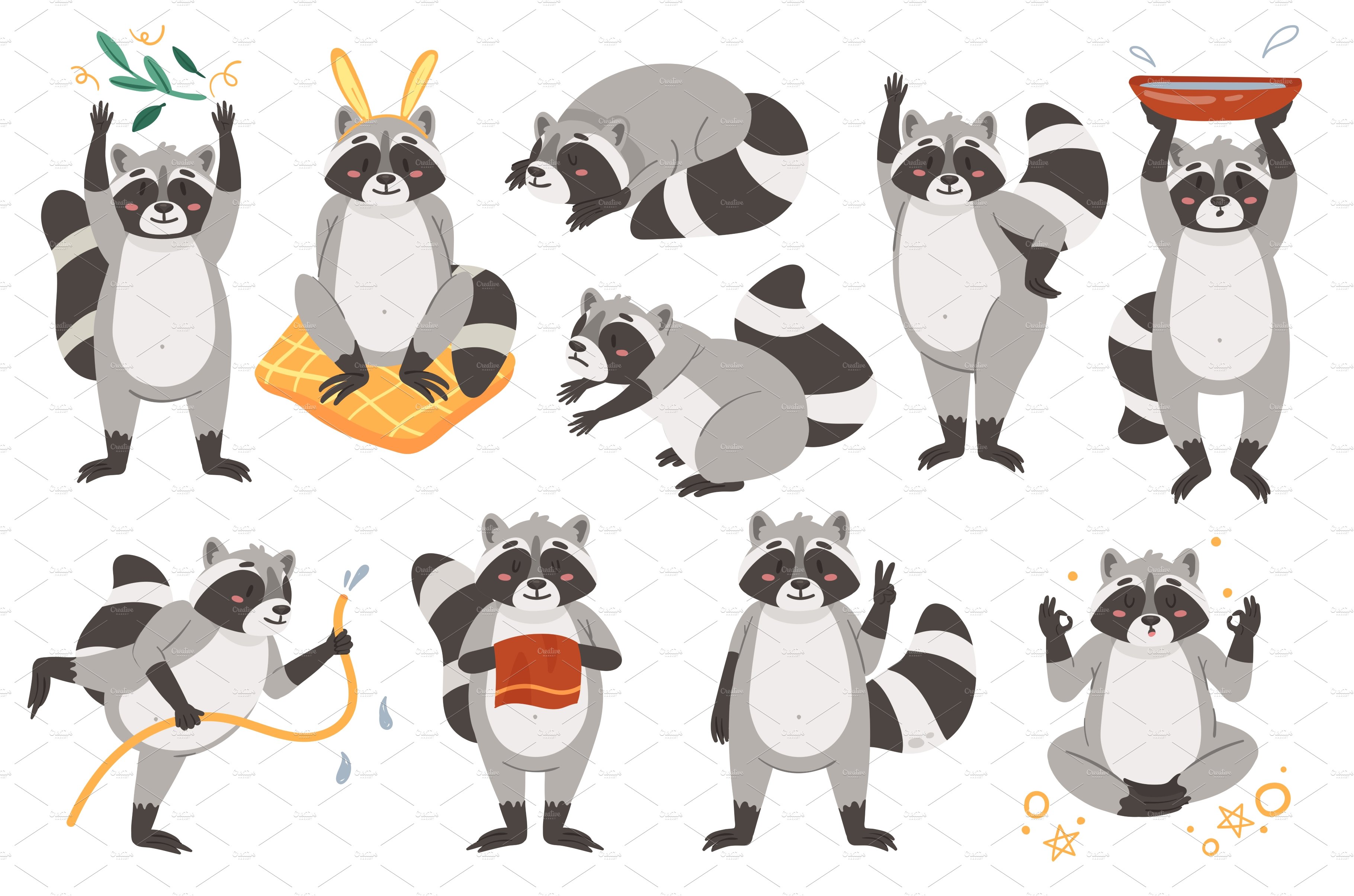 Raccoon cute animal set cover image.