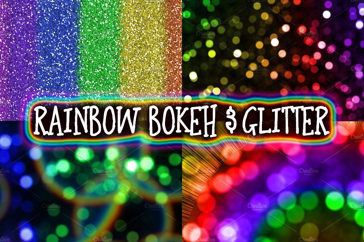 Rainbow Bokeh & Glitter Backgrounds preview image.