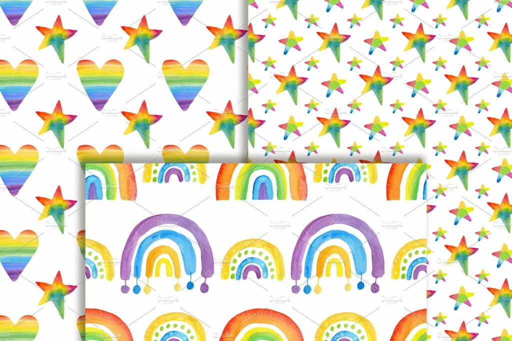 Watercolor Rainbow Clipart & Pattern – MasterBundles