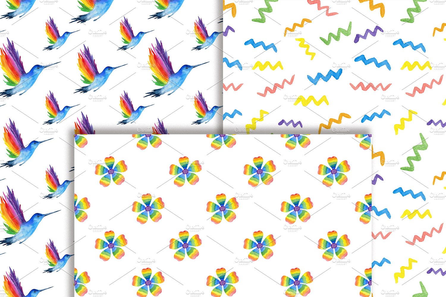 rainbow clipart seamless patterns bundle 866