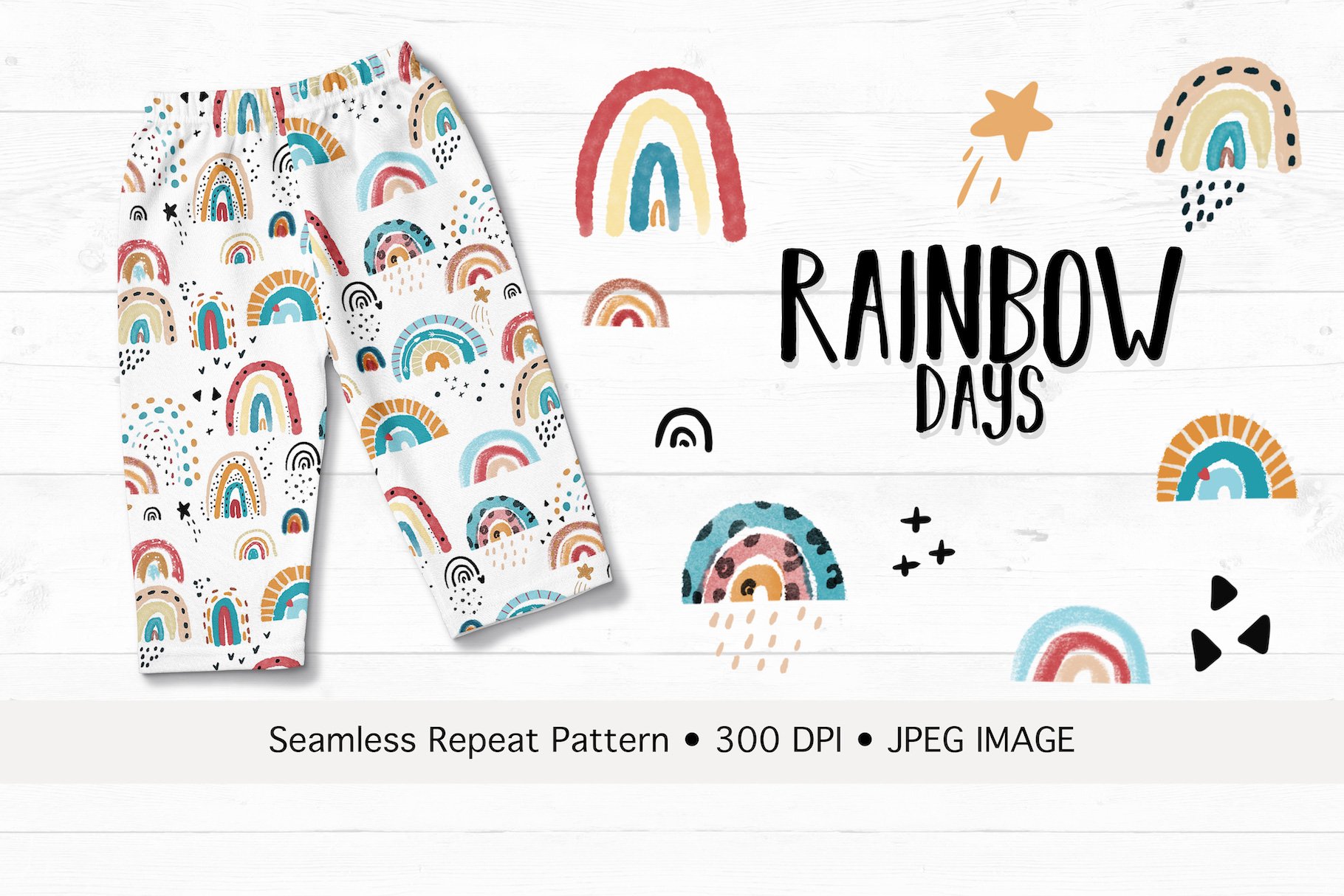 Happy Rainbows Seamless Pattern preview image.