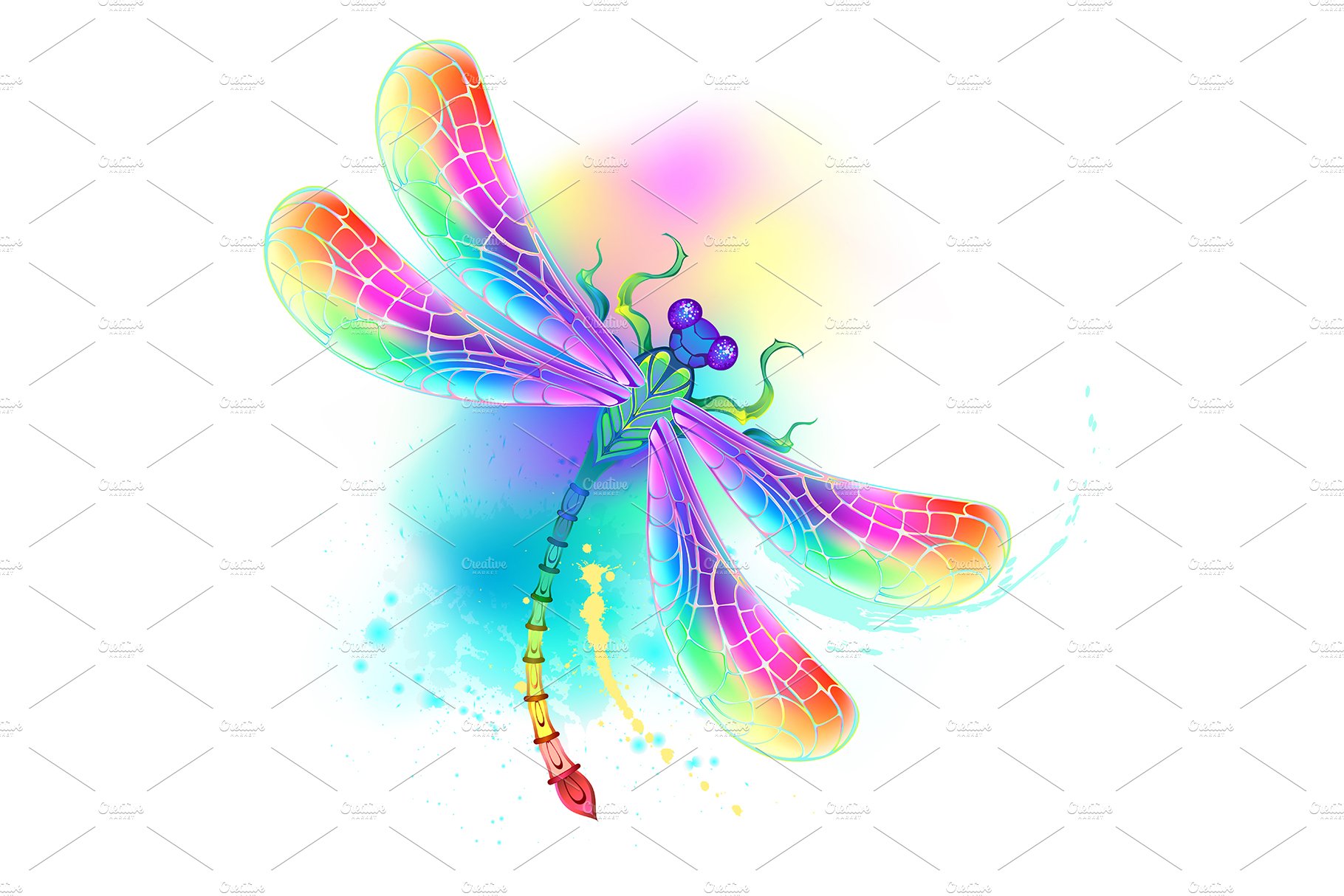 Rainbow dragonfly on watercolor cover image.