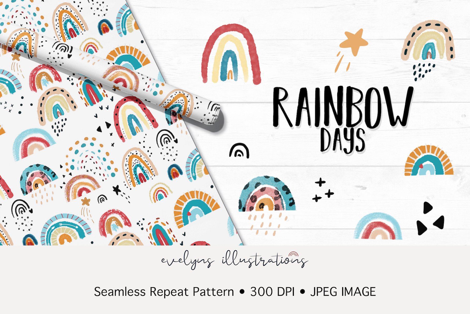 Happy Rainbows Seamless Pattern cover image.