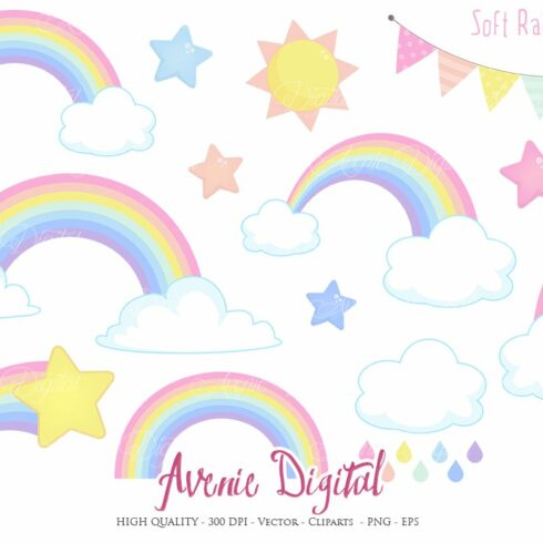 Pastel Rainbow Clipart + Vector cover image.