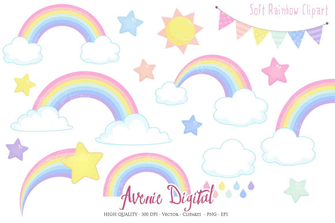 Pastel Rainbow Clipart + Vector cover image.