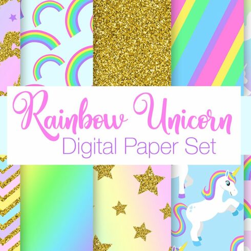 Rainbow Unicorn Digital Papers cover image.
