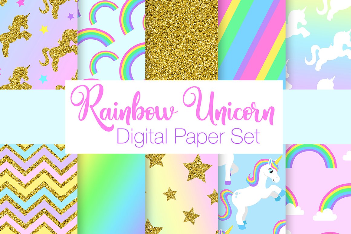 Rainbow Unicorn Digital Papers cover image.