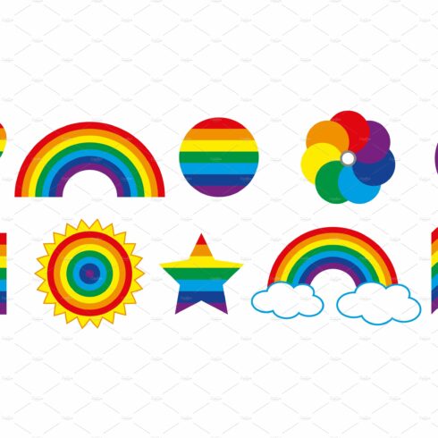 Pride LGBTQ icon set in rainbow cover image.